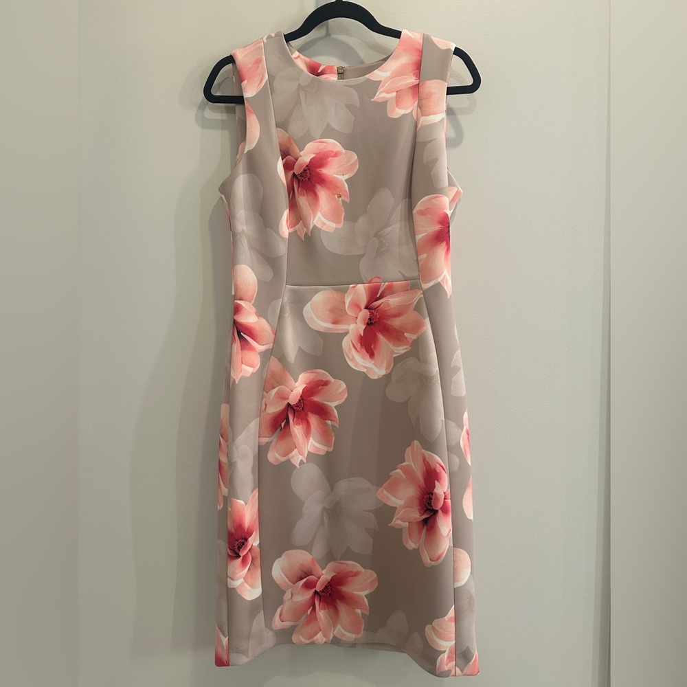 Calvin Klein Pink and Gray Floral Midi Dress